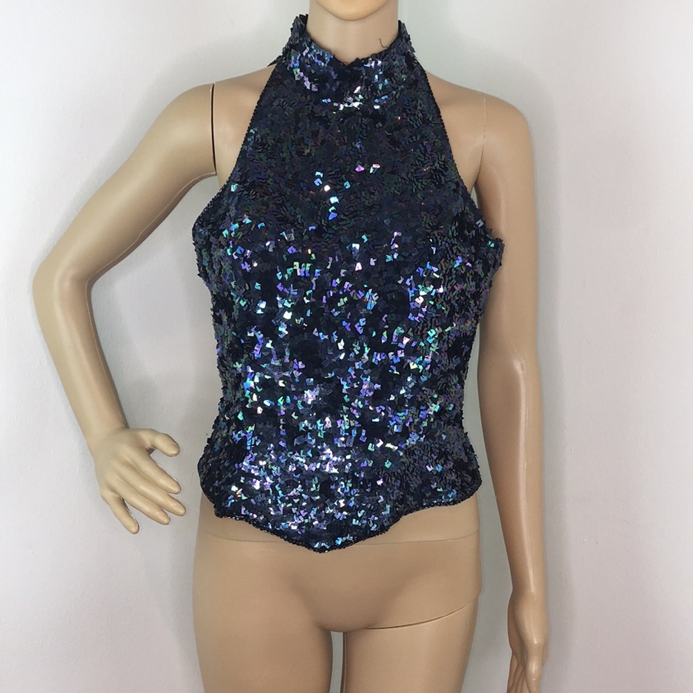 Papell Boutique sequins Turtleneck Sleeveless Top